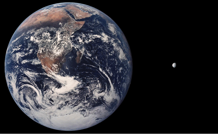 Tamaños comparados de la Tierra y Encélado 