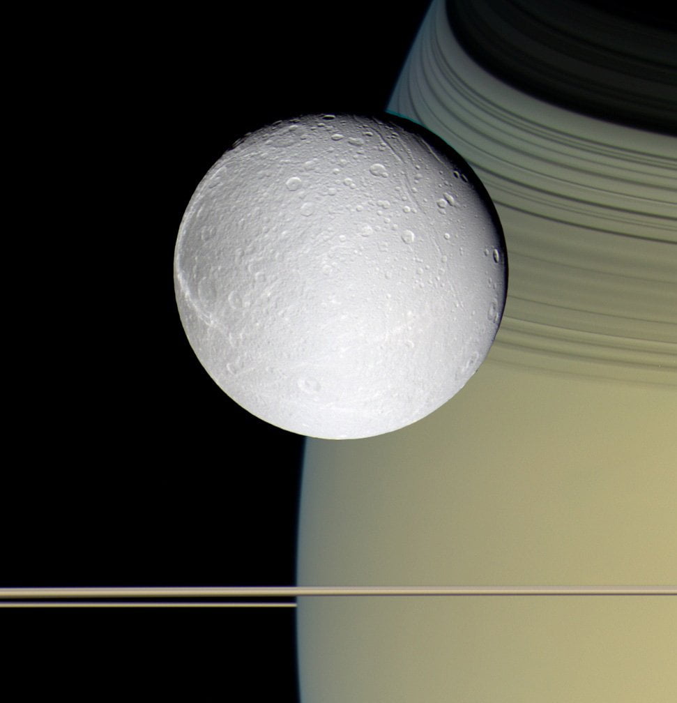 Dione frente a Saturno